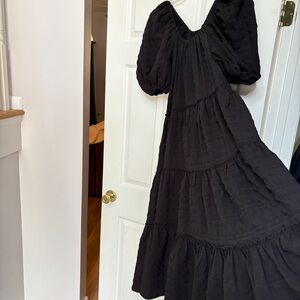 Zara Black Textured Weave Tiered Dress tiered  Dress Size Small